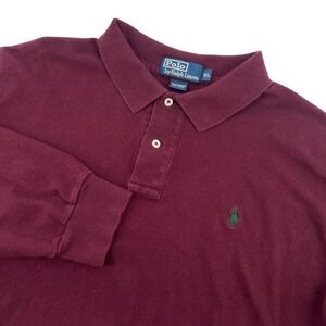 Polo Ralph Lauren Mens Long Sleeve Burgundy Polo Shirt Embroidered Pony XL